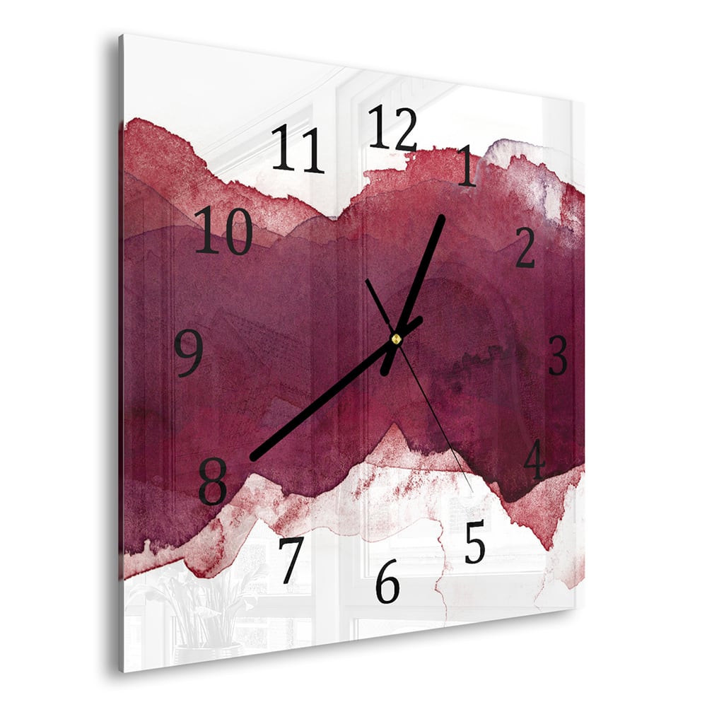 Wandklok 30x30 - Gehard Glas - Rode Waterverf Streep