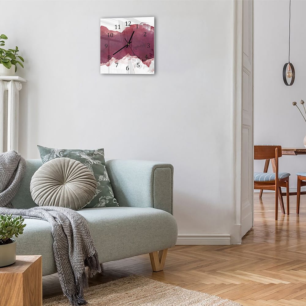 Wandklok 30x30 - Gehard Glas - Rode Waterverf Streep