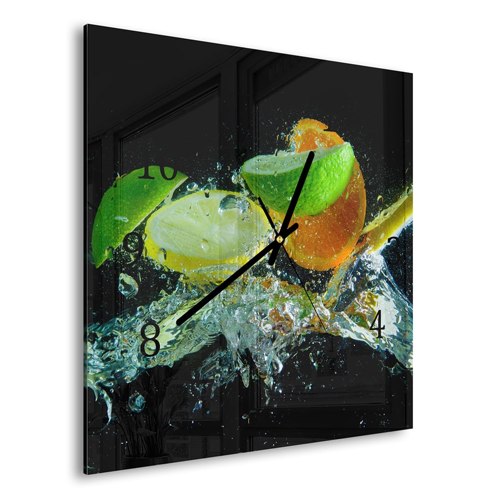 Wandklok 30x30 - Gehard Glas - Citrus Splash