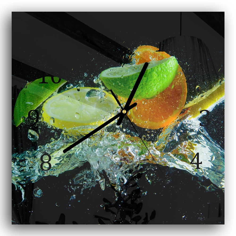 Wandklok 30x30 - Gehard Glas - Citrus Splash