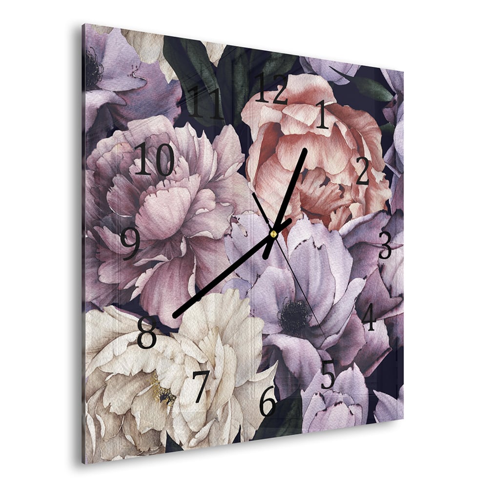 Wandklok 30x30 - Gehard Glas - Bloemen Patroon van Waterverf