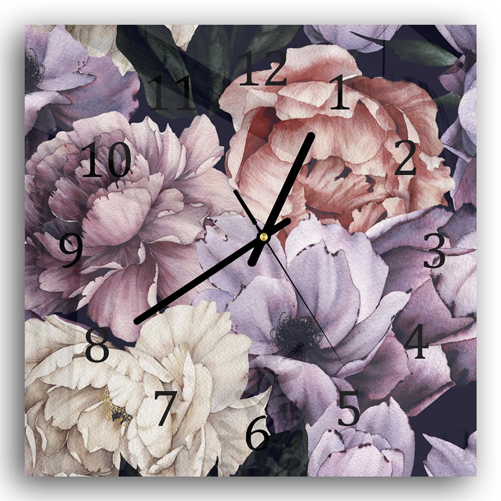 Wandklok 30x30 - Gehard Glas - Bloemen Patroon van Waterverf