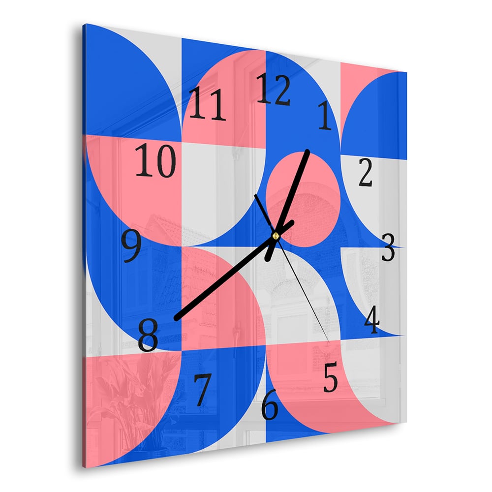 Wandklok 30x30 - Gehard Glas - Blauw/Oranje Abstract Kunstwerk
