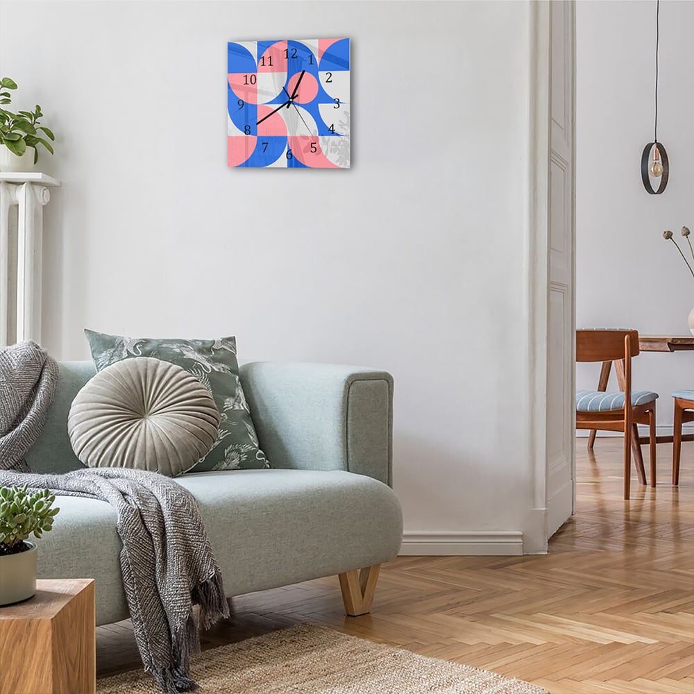 Wandklok 30x30 - Gehard Glas - Blauw/Oranje Abstract Kunstwerk