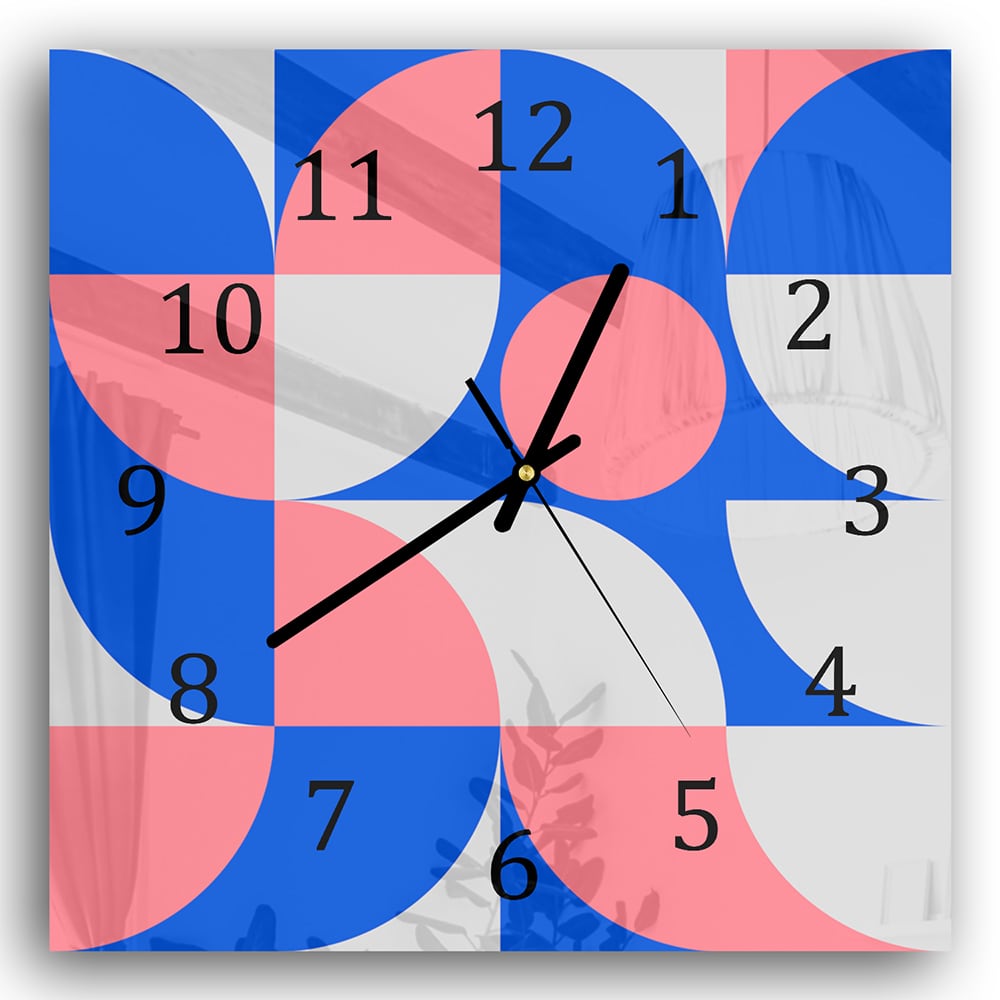 Wandklok 30x30 - Gehard Glas - Blauw/Oranje Abstract Kunstwerk