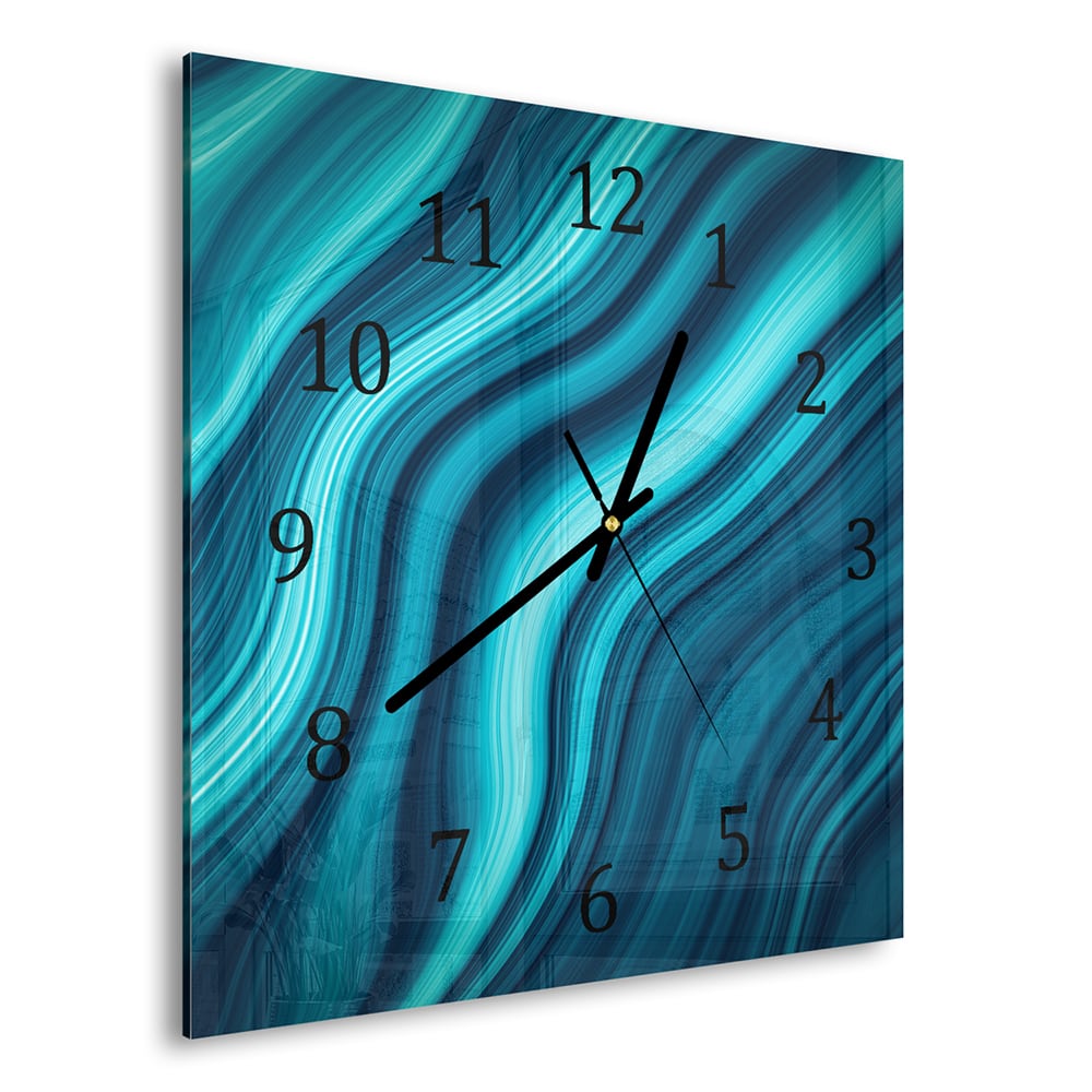 Wandklok 30x30 - Gehard Glas - Blauwe Marmer Inkt Textuur