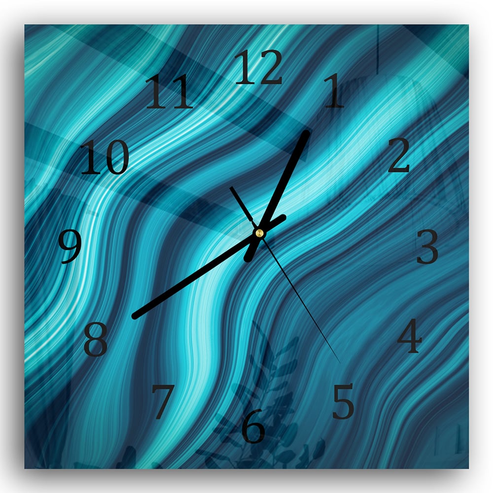 Wandklok 30x30 - Gehard Glas - Blauwe Marmer Inkt Textuur