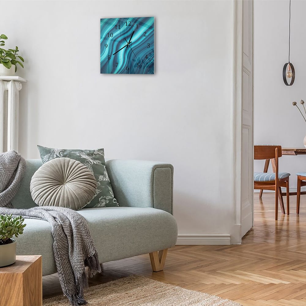 Wandklok 30x30 - Gehard Glas - Blauwe Marmer Inkt Textuur
