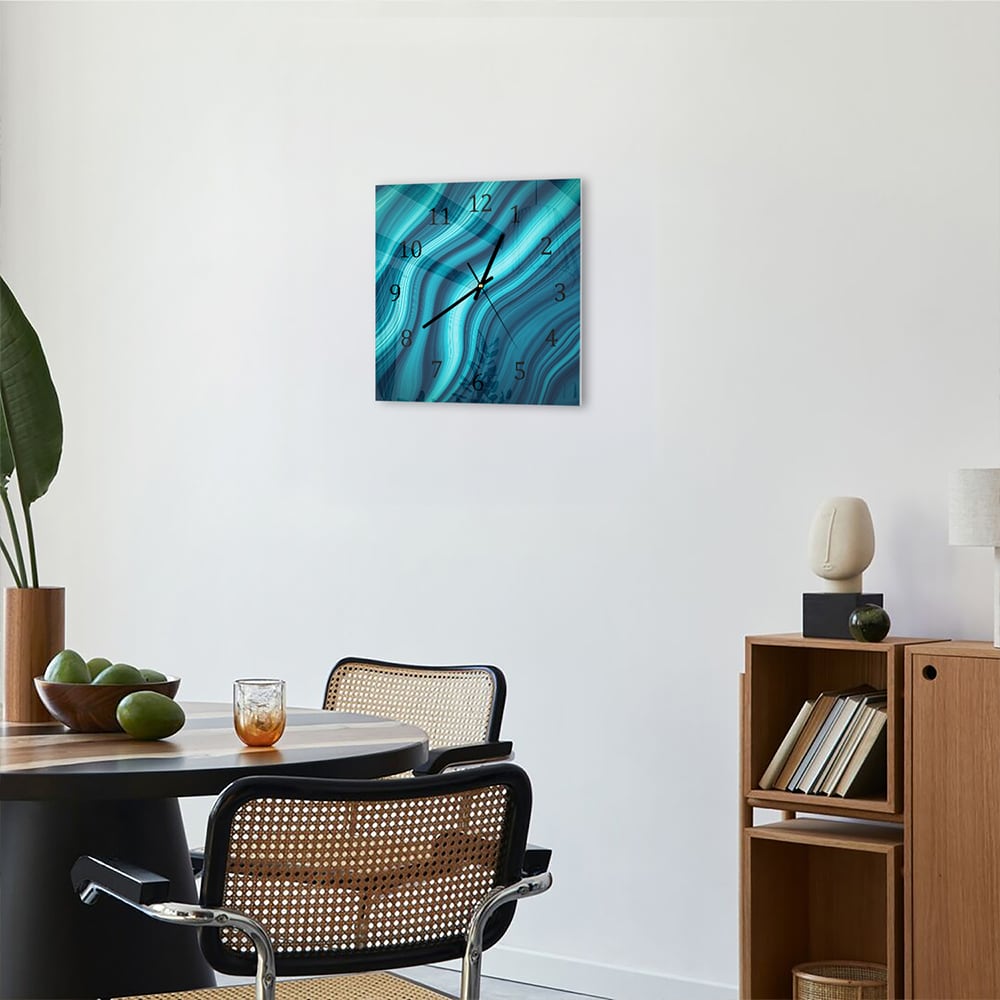 Wandklok 30x30 - Gehard Glas - Blauwe Marmer Inkt Textuur