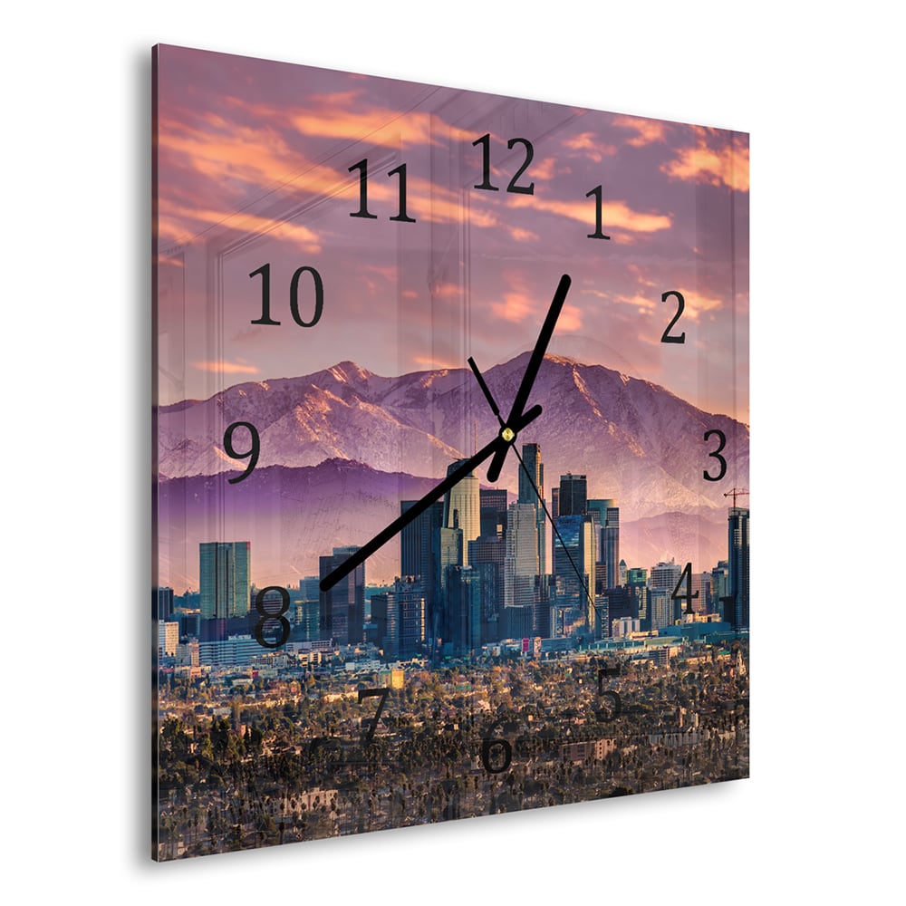 Wandklok 30x30 - Gehard Glas - Los Angeles Skyline bij Zonsondergang