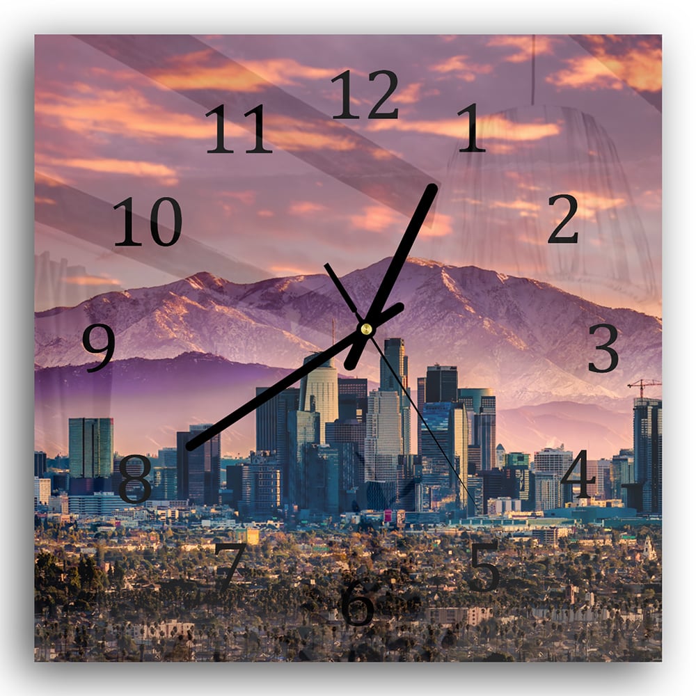 Wandklok 30x30 - Gehard Glas - Los Angeles Skyline bij Zonsondergang