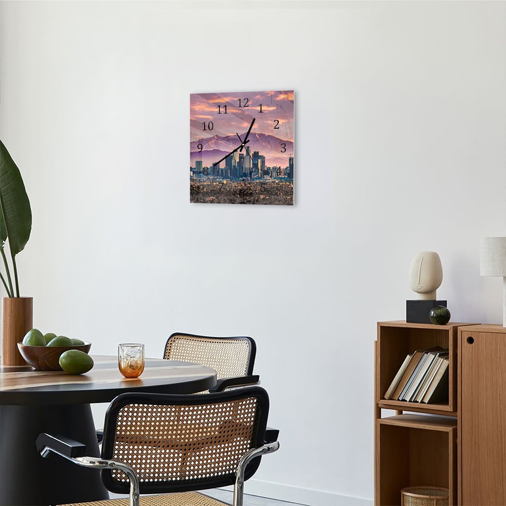 Wandklok 30x30 - Gehard Glas - Los Angeles Skyline bij Zonsondergang