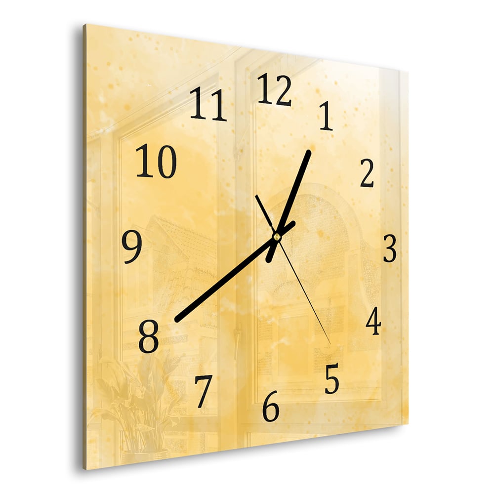 Wandklok 30x30 - Gehard Glas - Gele Waterverf