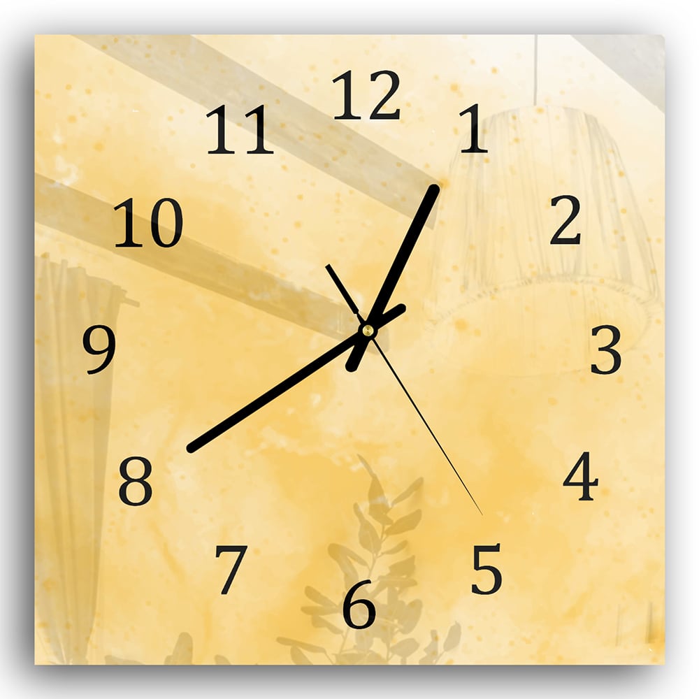Wandklok 30x30 - Gehard Glas - Gele Waterverf