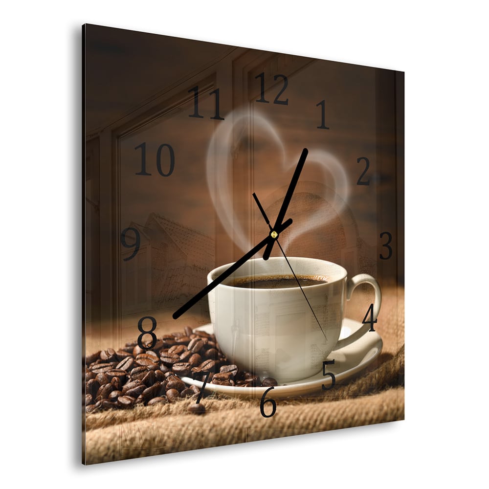 Wandklok 30x30 - Gehard Glas - Koffie met een Hart