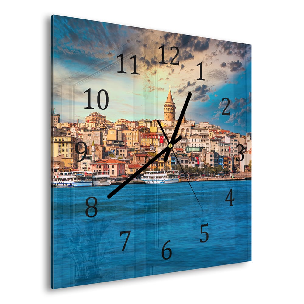 Wandklok 30x30 - Gehard Glas - Galata Toren in Istanbul