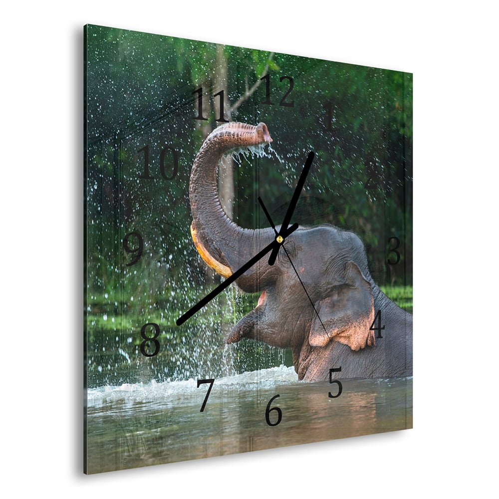 Wandklok 30x30 - Gehard Glas - Badende Olifant