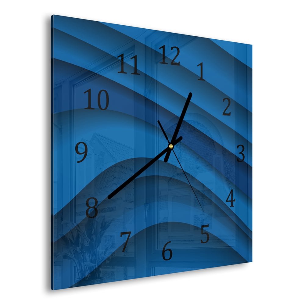 Wandklok 30x30 - Gehard Glas - Donkerblauwe Papier Golven