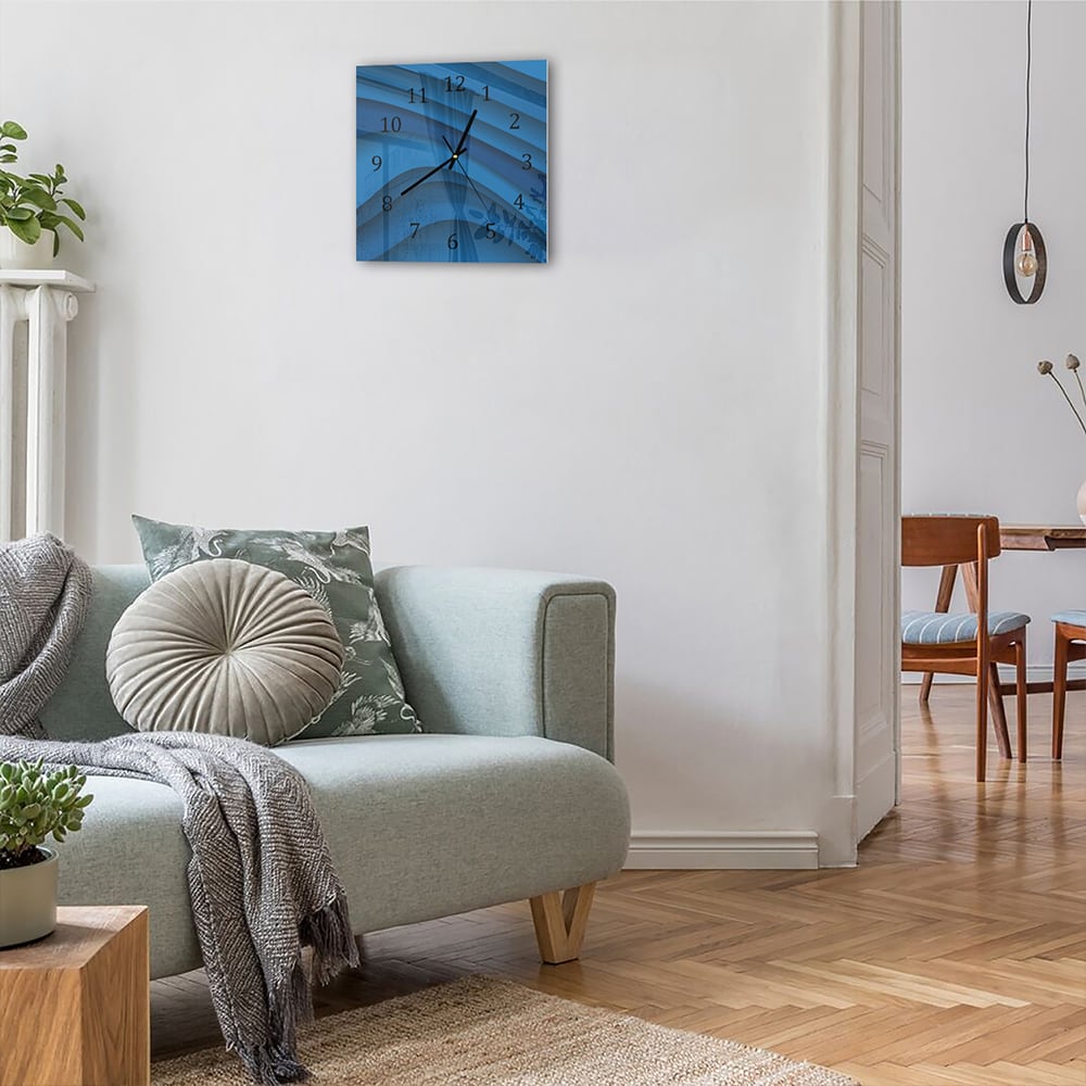 Wandklok 30x30 - Gehard Glas - Donkerblauwe Papier Golven