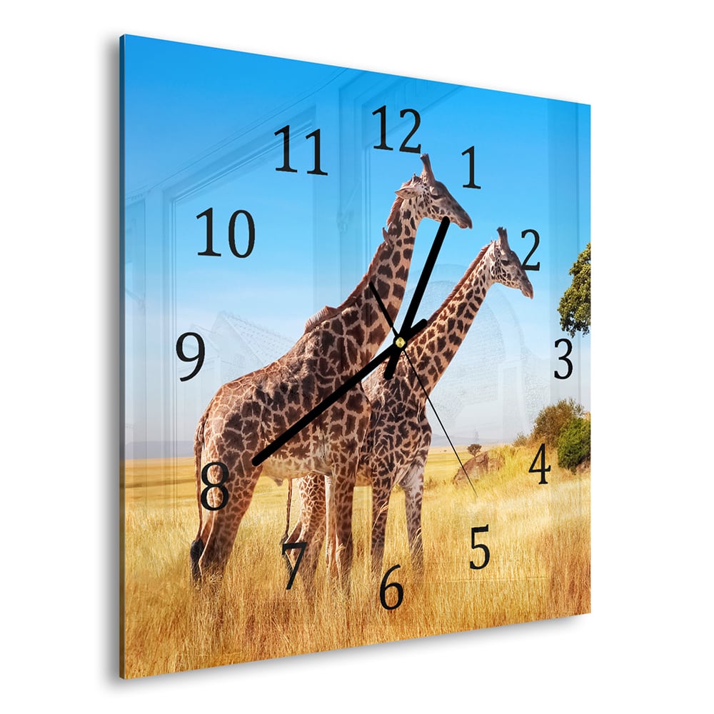 Wandklok 30x30 - Gehard Glas - Giraffen