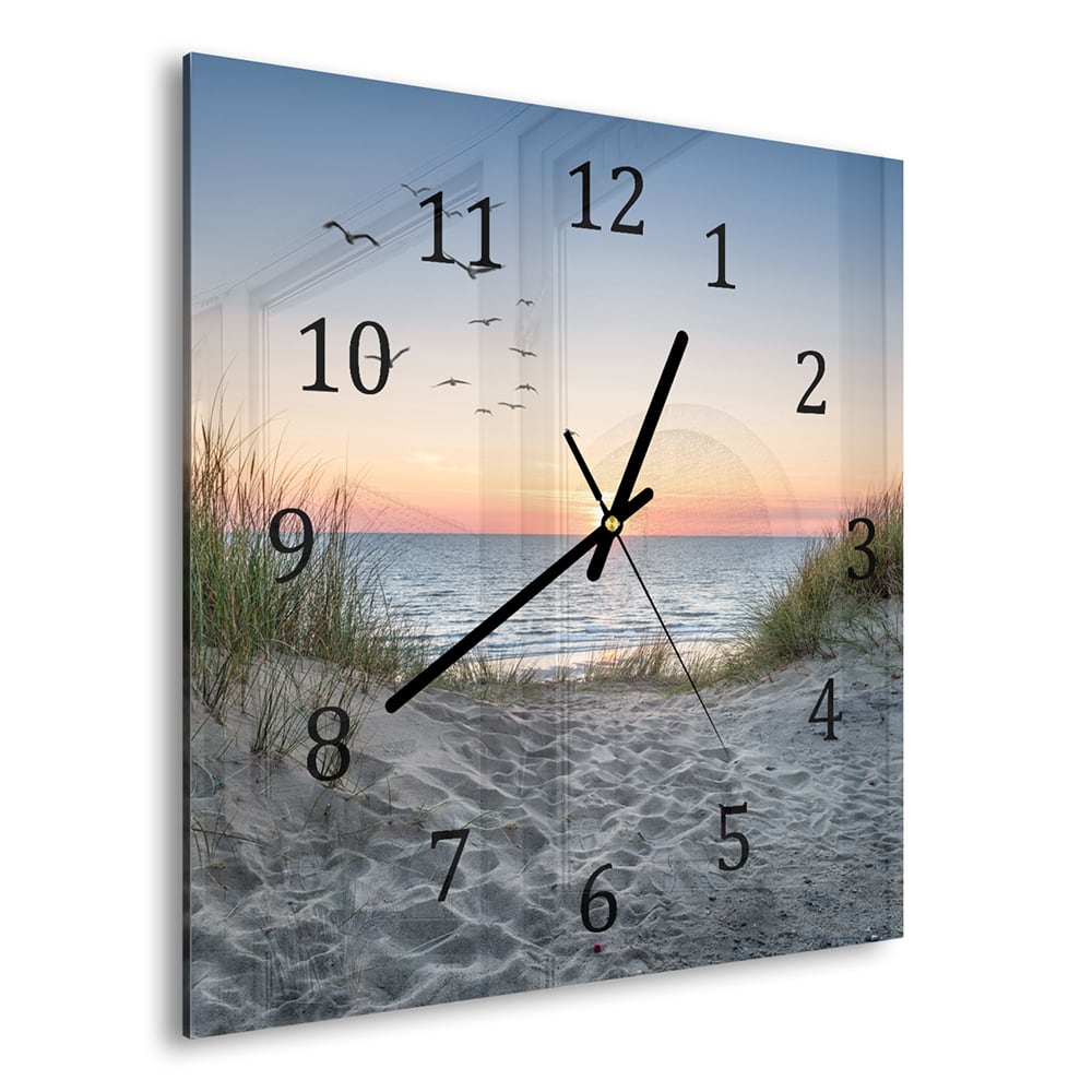 Wandklok 30x30 - Gehard Glas - Duinen bij Zonsondergang