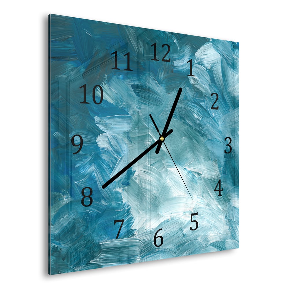 Wandklok 30x30 - Gehard Glas - Abstracte Blauwe Penseelstroken