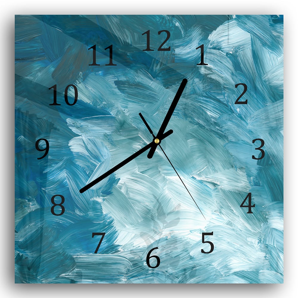 Wandklok 30x30 - Gehard Glas - Abstracte Blauwe Penseelstroken