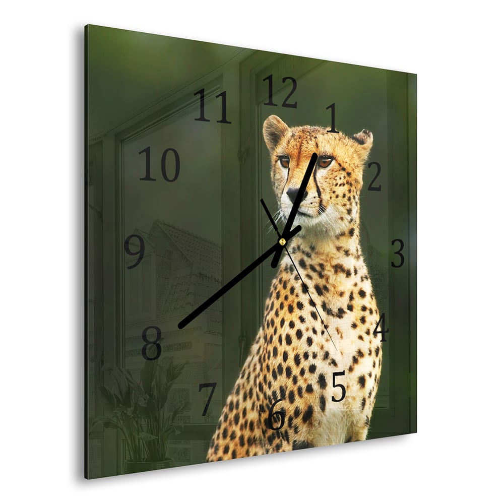 Wandklok 30x30 - Gehard Glas - Wilde Cheetah