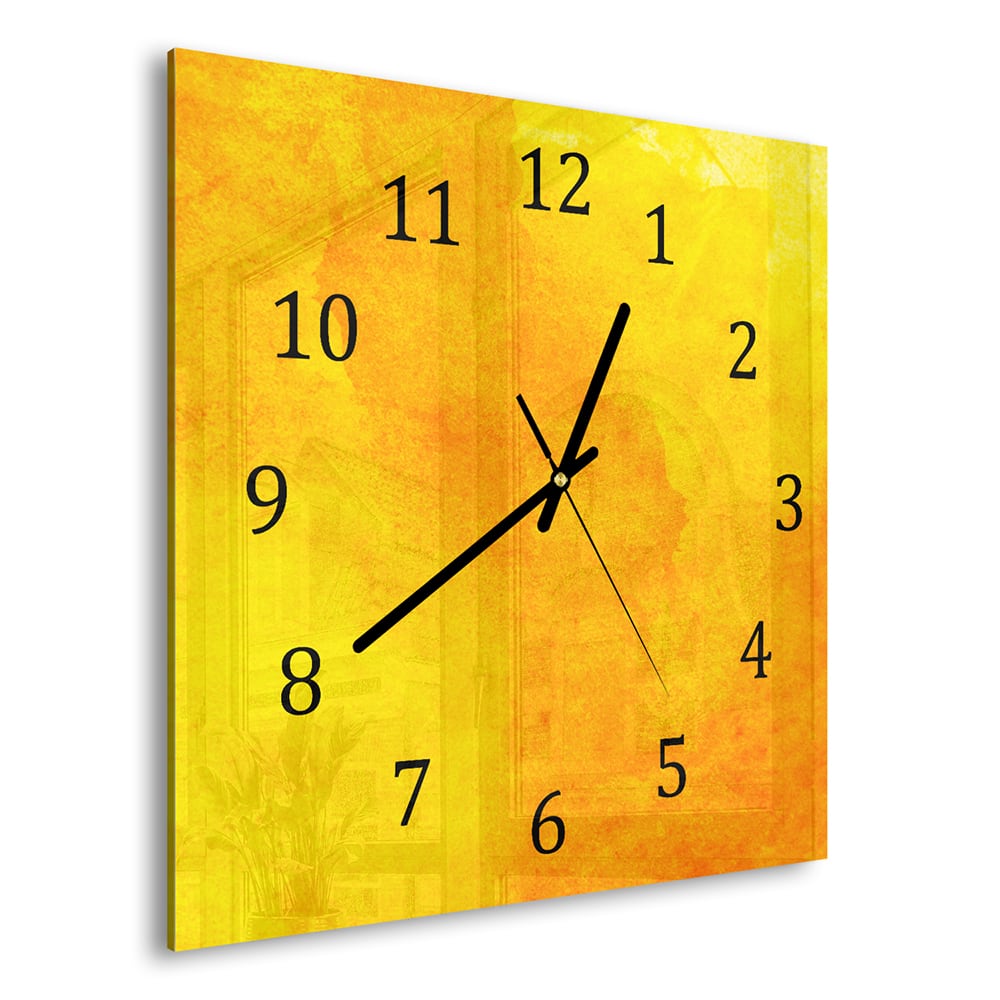 Wandklok 30x30 - Gehard Glas - Oranje-Gele Waterverf