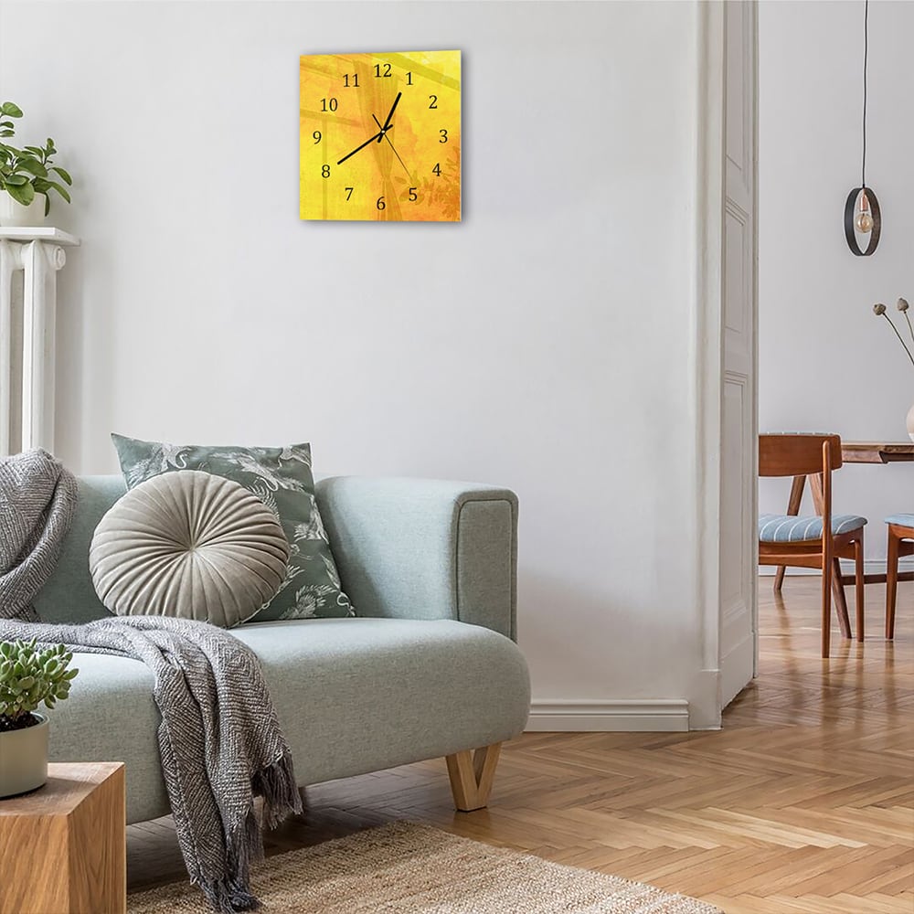 Wandklok 30x30 - Gehard Glas - Oranje-Gele Waterverf