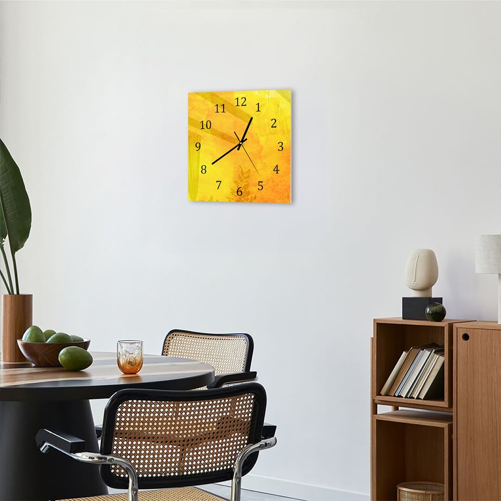 Wandklok 30x30 - Gehard Glas - Oranje-Gele Waterverf