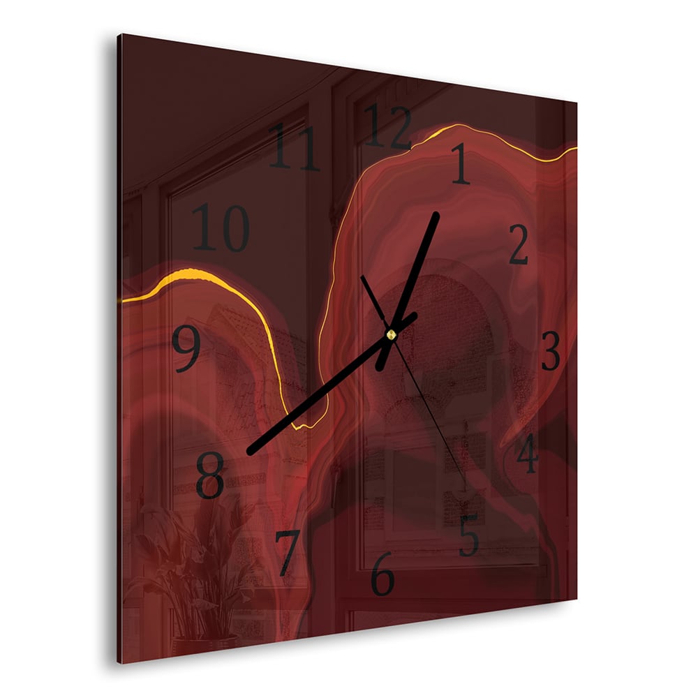 Wandklok 30x30 - Gehard Glas - Luxueus Rood Marmer