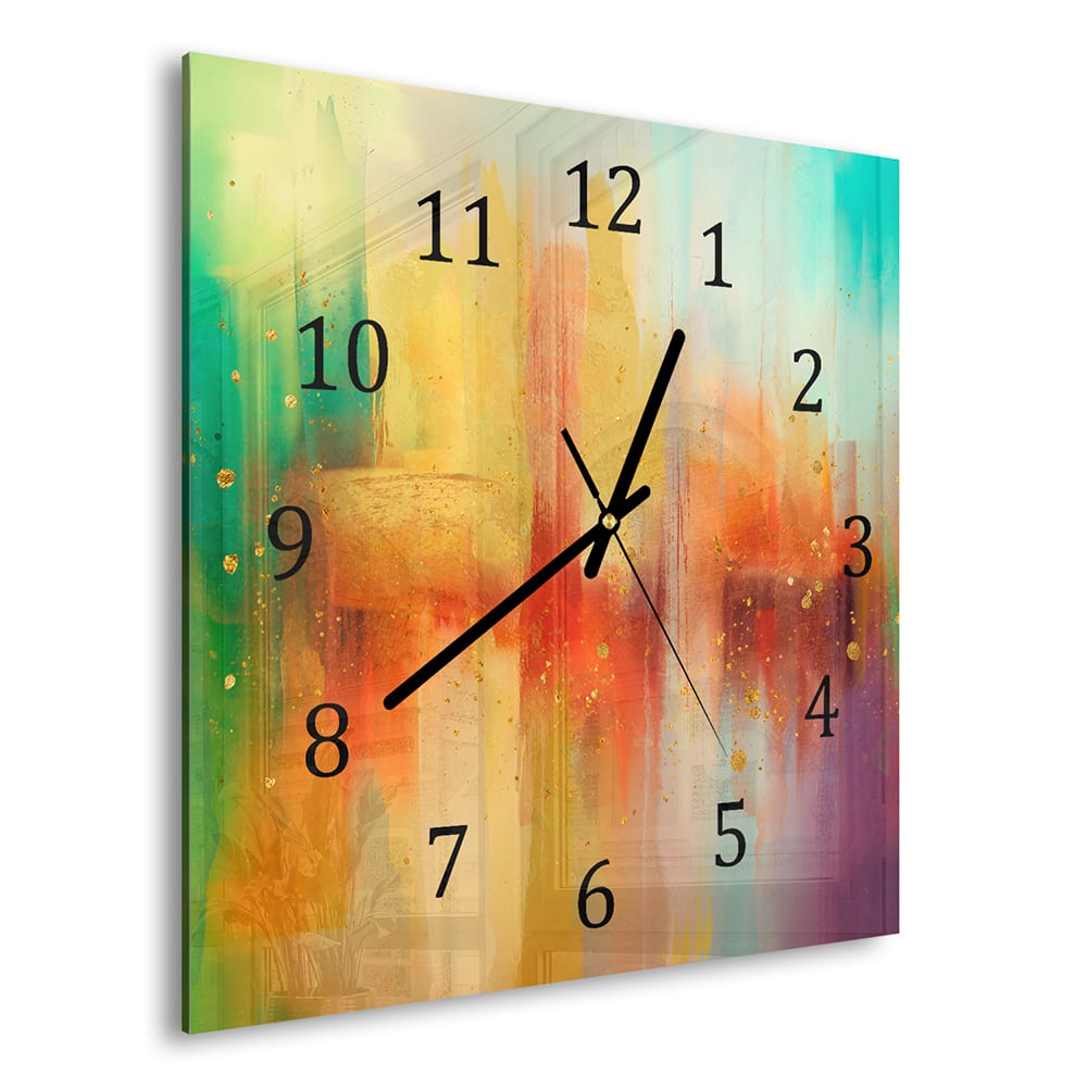Wandklok 30x30 - Gehard Glas - Kleurijk Waterverf Schilderij