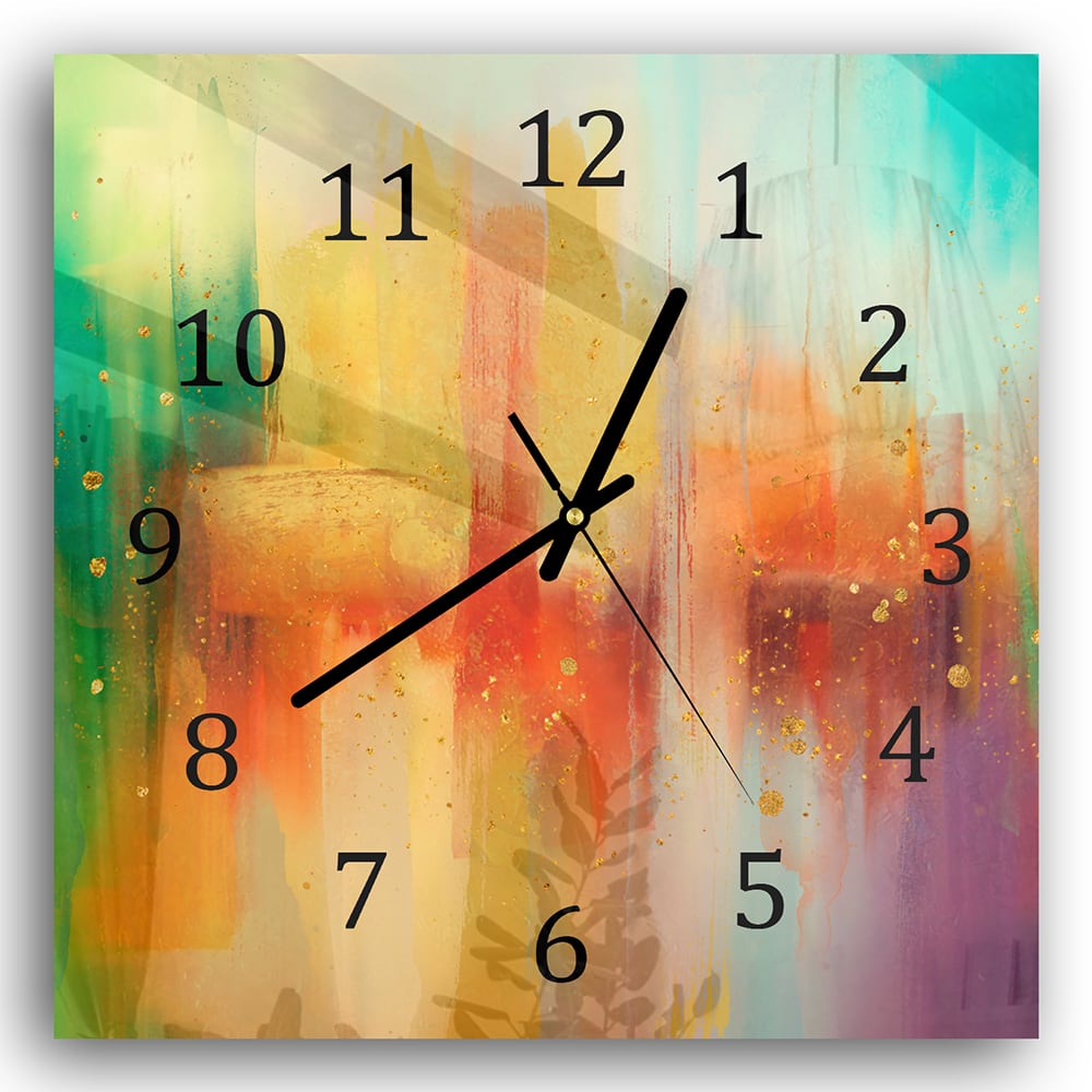 Wandklok 30x30 - Gehard Glas - Kleurijk Waterverf Schilderij
