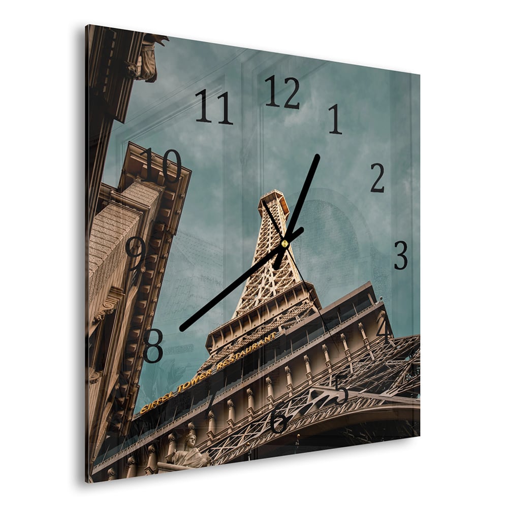 Wandklok 30x30 - Gehard Glas - Eiffeltoren van onderaf