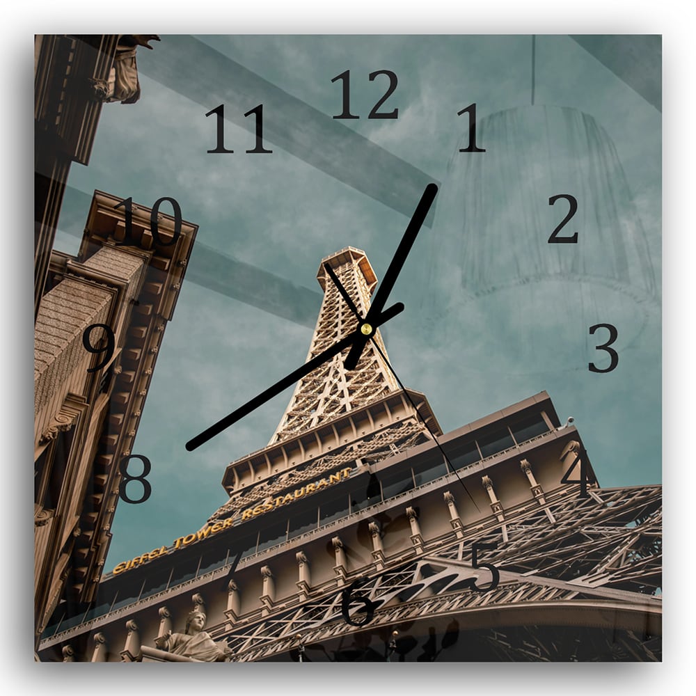 Wandklok 30x30 - Gehard Glas - Eiffeltoren van onderaf