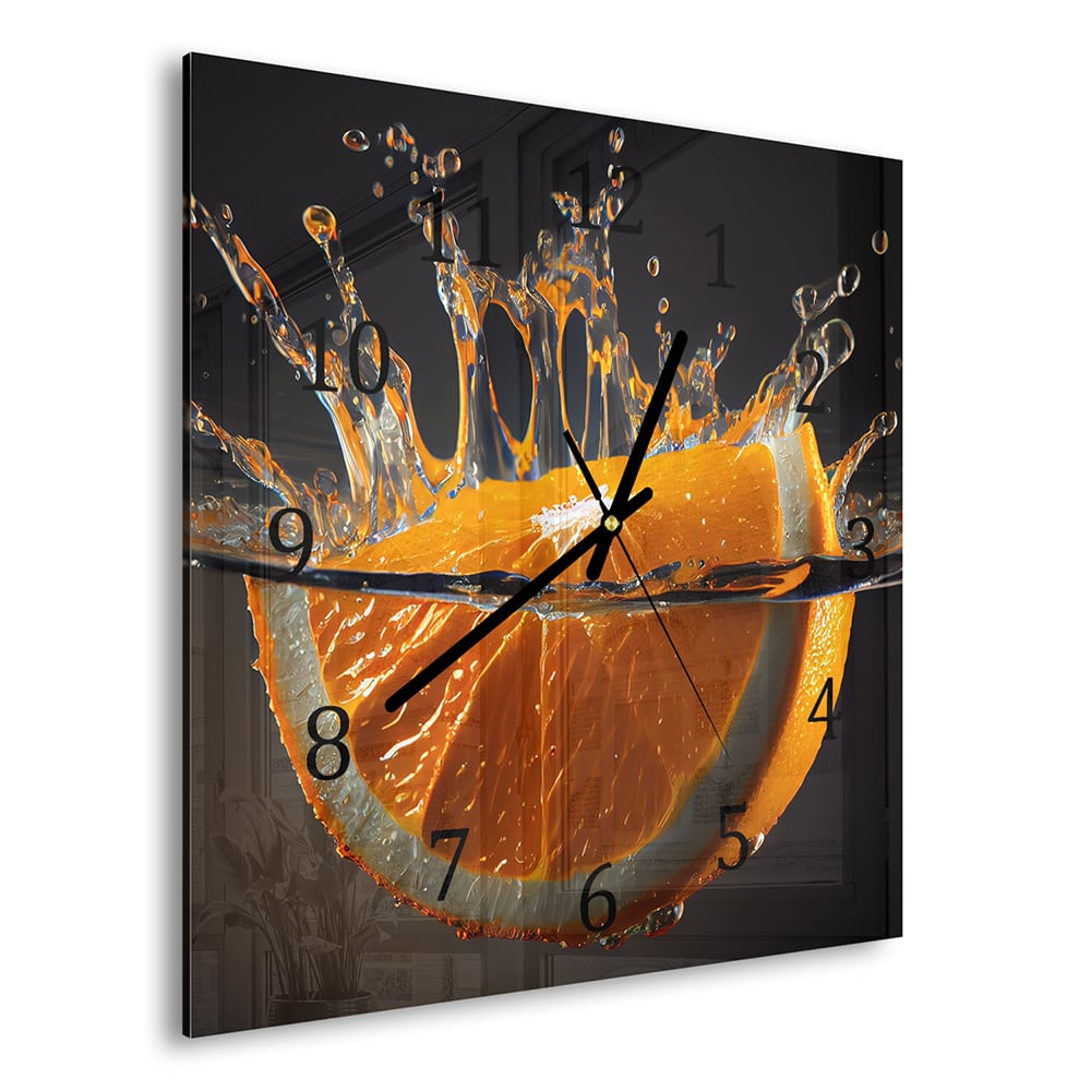 Wandklok 30x30 - Gehard Glas - Sinaasappel Splash