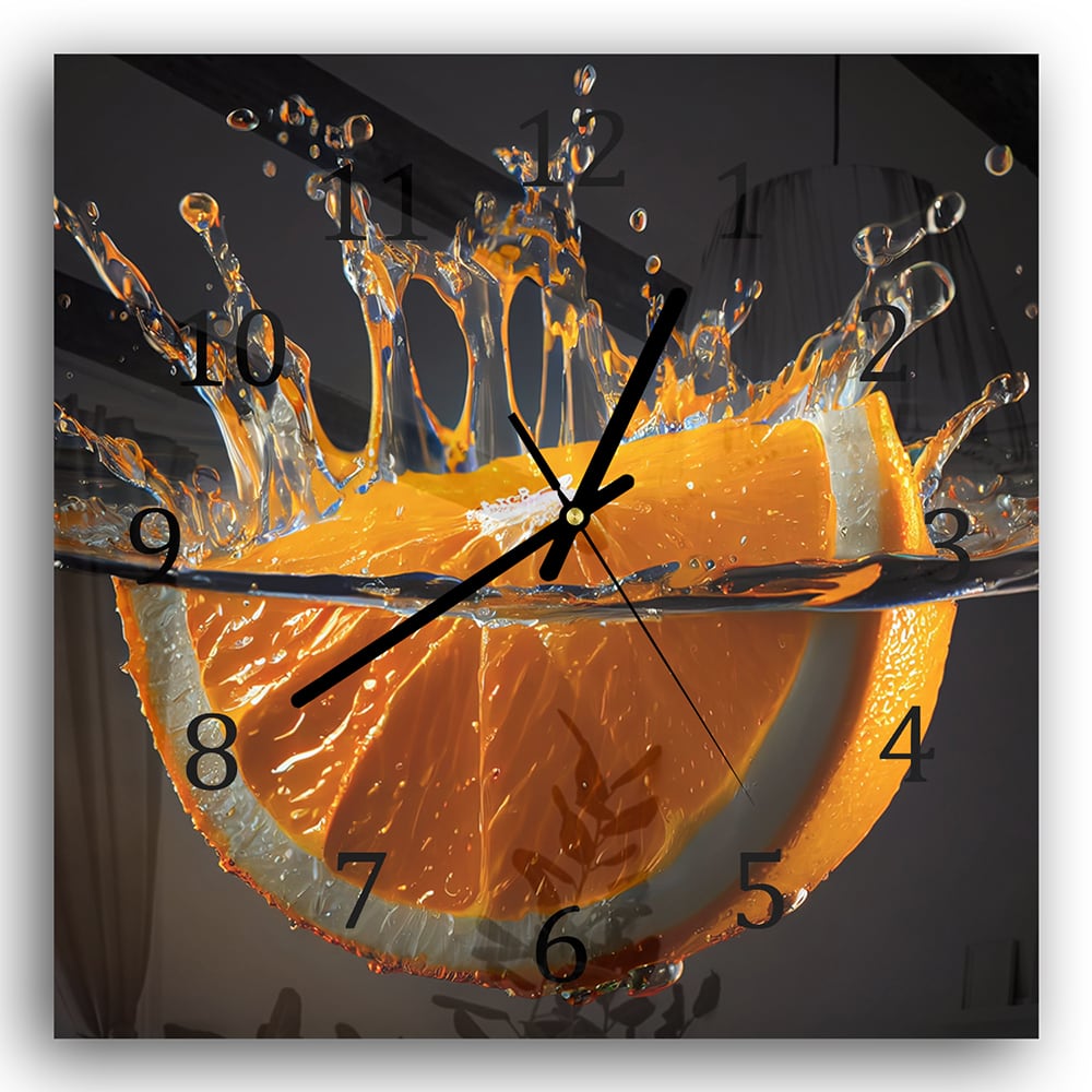 Wandklok 30x30 - Gehard Glas - Sinaasappel Splash