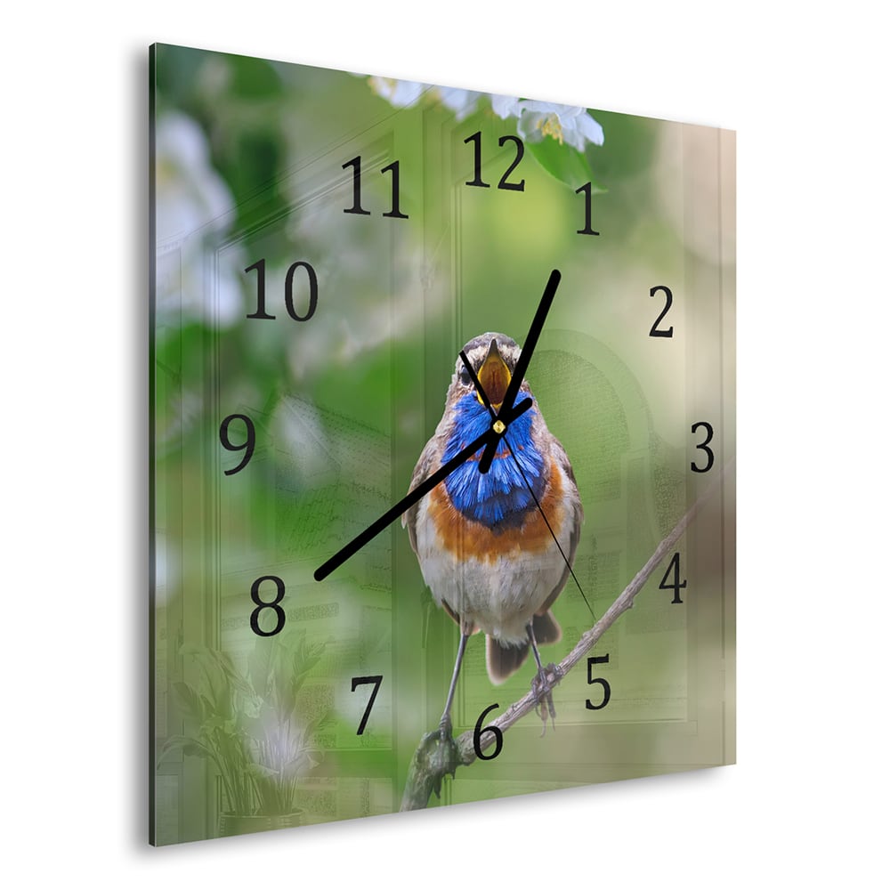 Wandklok 30x30 - Gehard Glas - Schattige Blauwborst