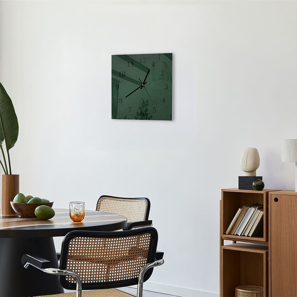 Wandklok 30x30 - Gehard Glas - Donkergroen Leer