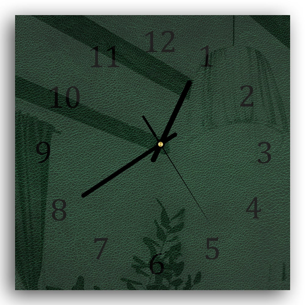 Wandklok 30x30 - Gehard Glas - Donkergroen Leer