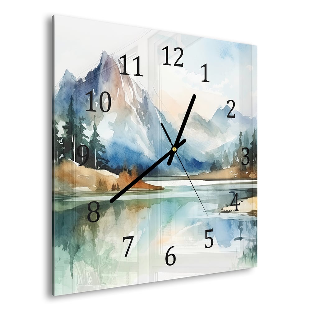 Wandklok 30x30 - Gehard Glas - Waterverf Schilderij van Bergen