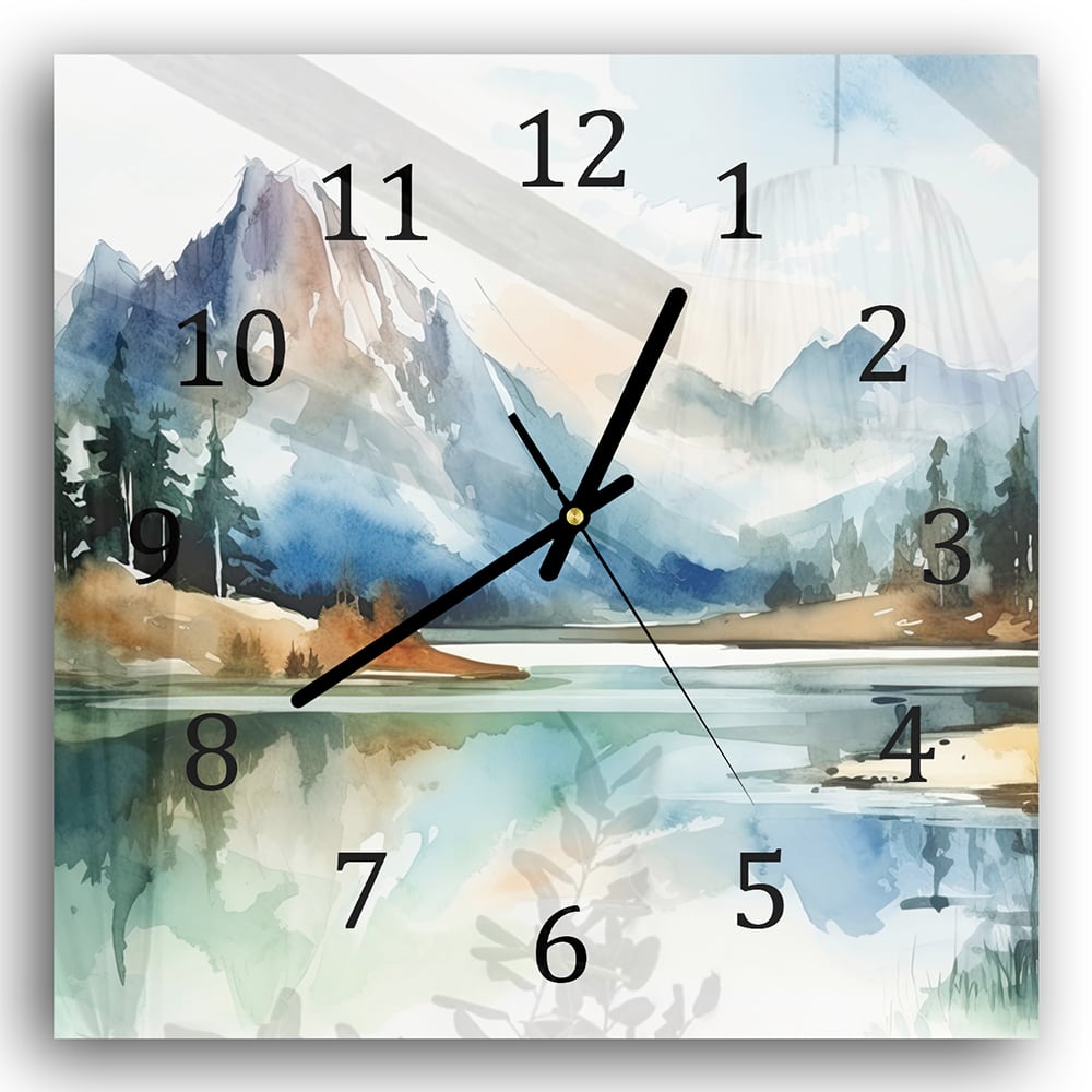 Wandklok 30x30 - Gehard Glas - Waterverf Schilderij van Bergen