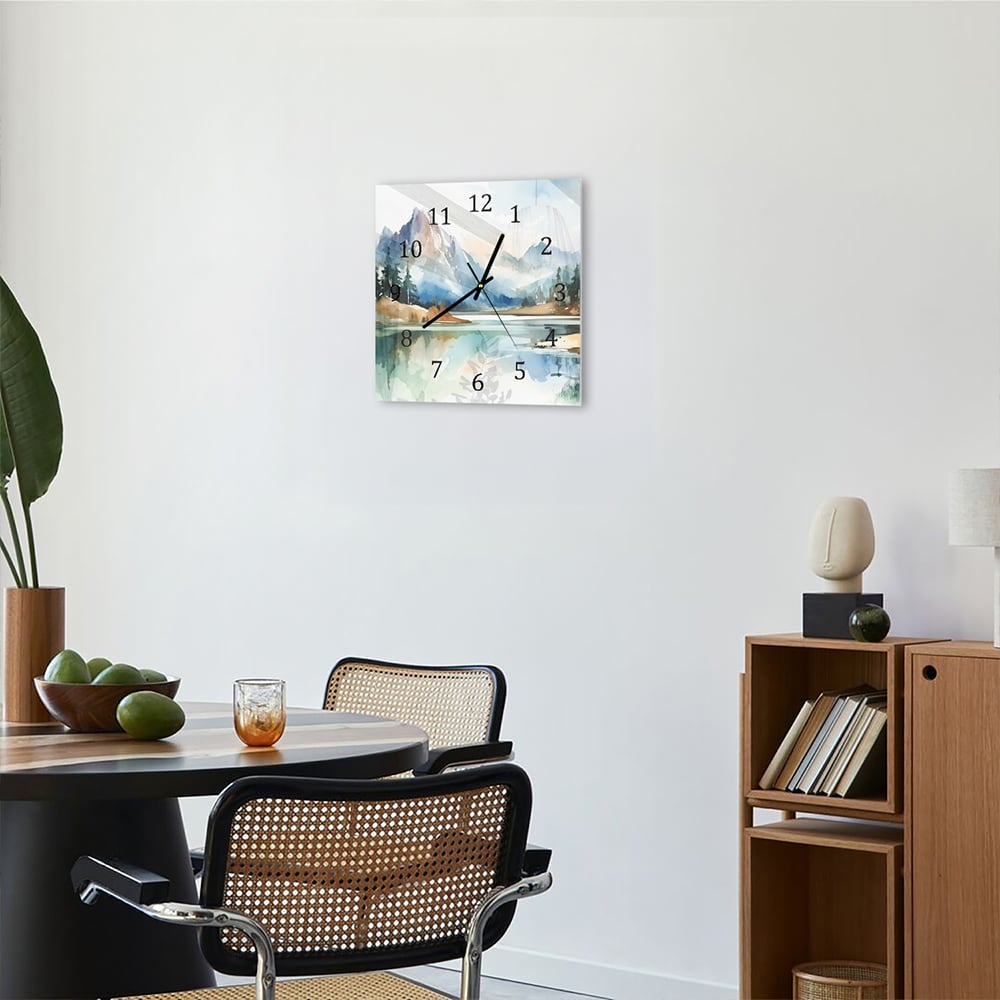 Wandklok 30x30 - Gehard Glas - Waterverf Schilderij van Bergen