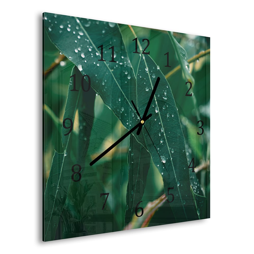 Wandklok 30x30 - Gehard Glas - Eucalyptus Bladeren