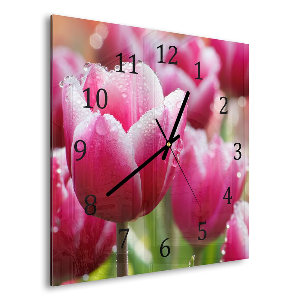 Wandklok 30x30 - Gehard Glas - Natte Tulpen