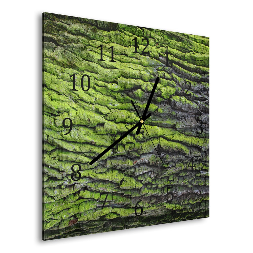 Wandklok 30x30 - Gehard Glas - Groene Schors Textuur