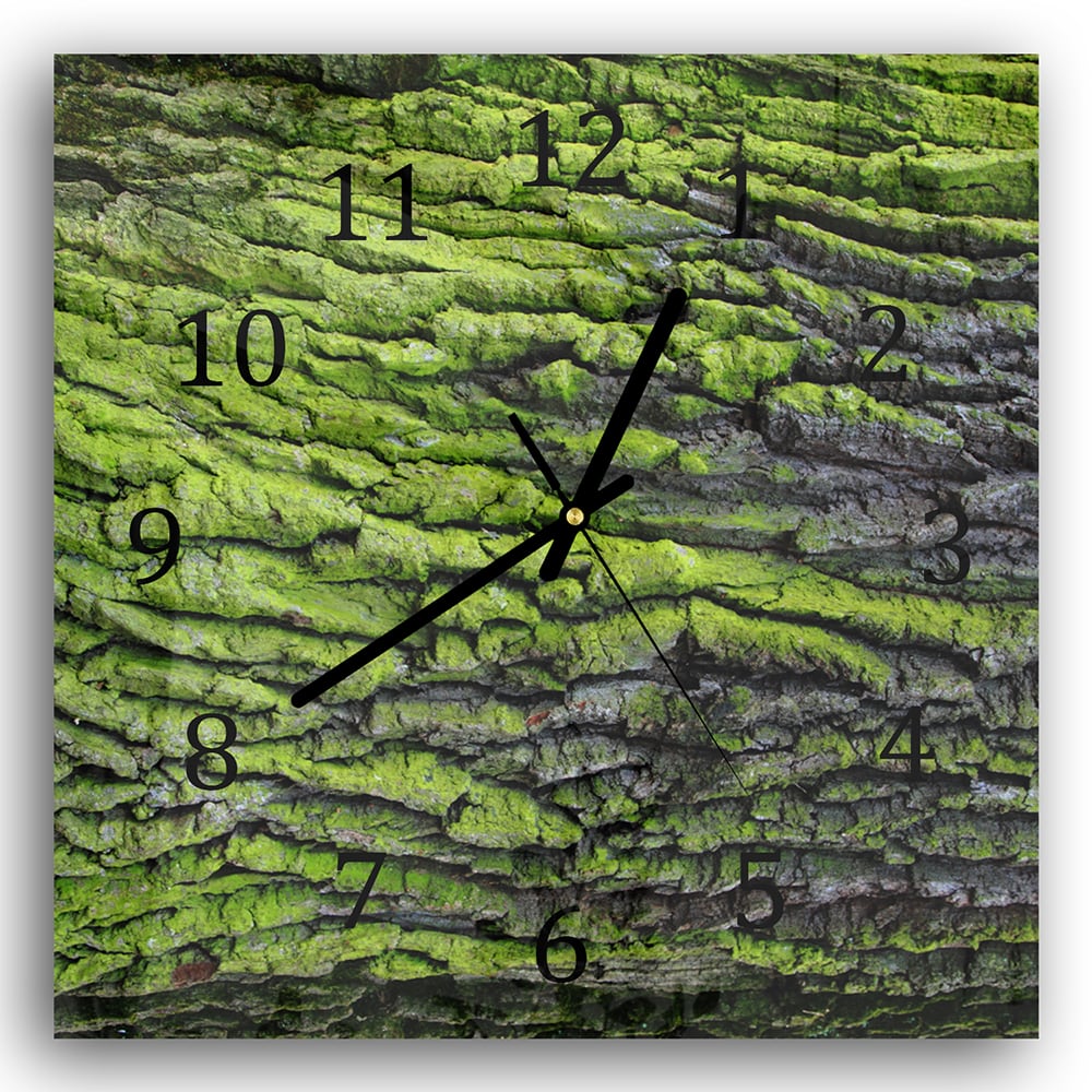 Wandklok 30x30 - Gehard Glas - Groene Schors Textuur