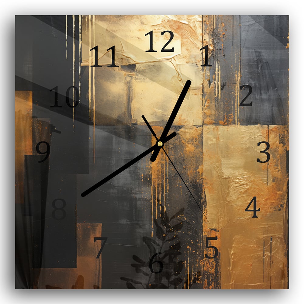 Wandklok 30x30 - Gehard Glas - Goud/Zwart Abstract schilderij