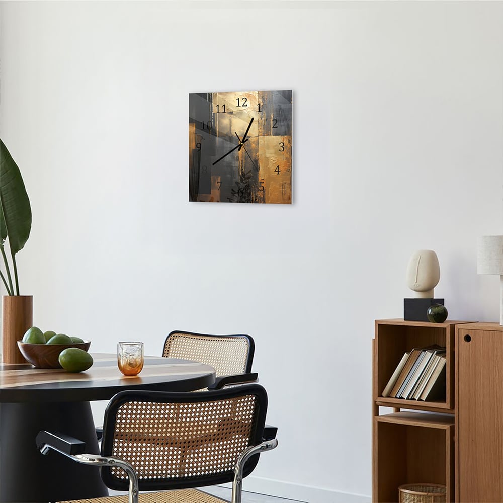 Wandklok 30x30 - Gehard Glas - Goud/Zwart Abstract schilderij